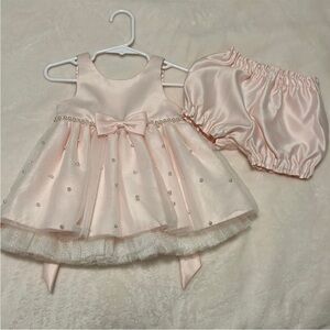 American Princess Baby Girl Pearls And Chiffon Dress With Bloomers Size 18M